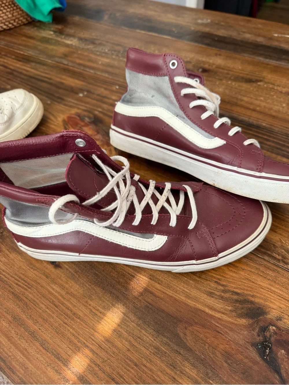 Maroon and White High-Top Sneakers